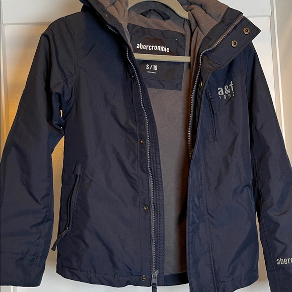 Abercrombie size 10 Navy blue jacket inner fleece w hood - Picture 7 of 8